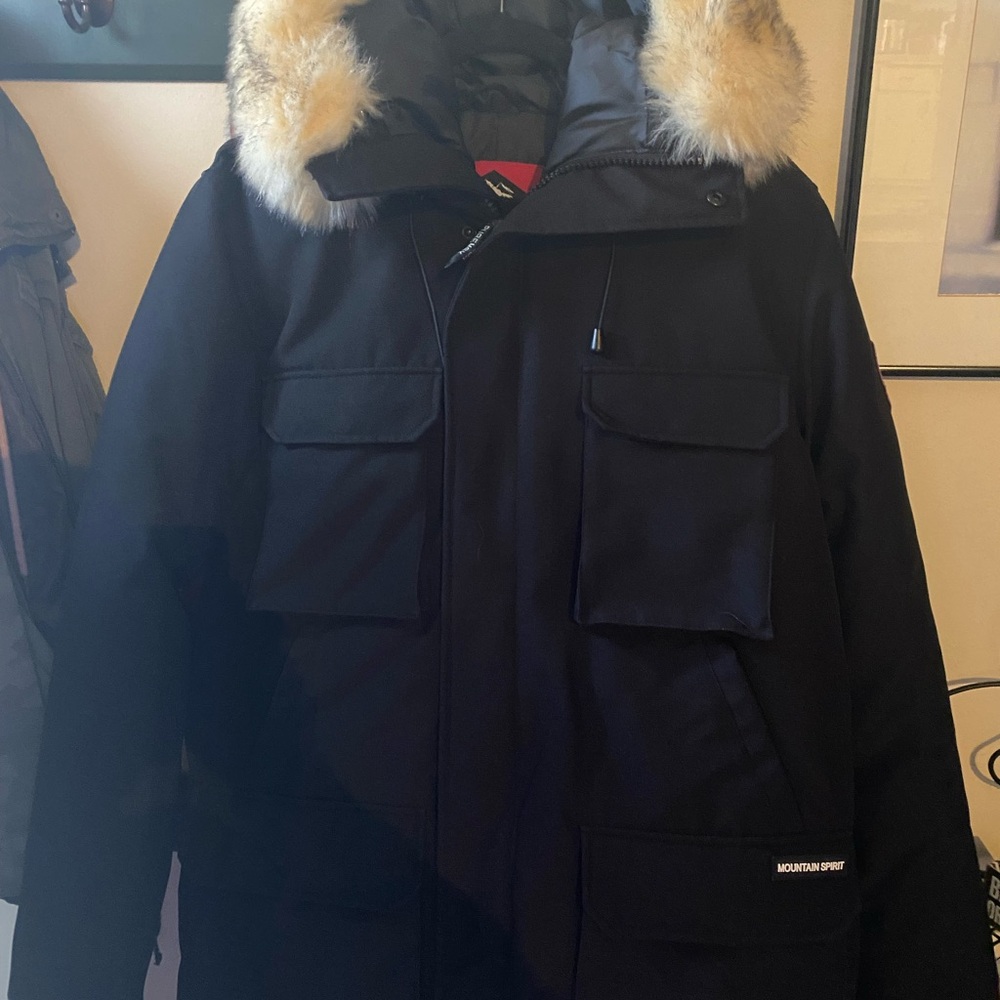 Men's Black Puffer Jacket with Fur Trim